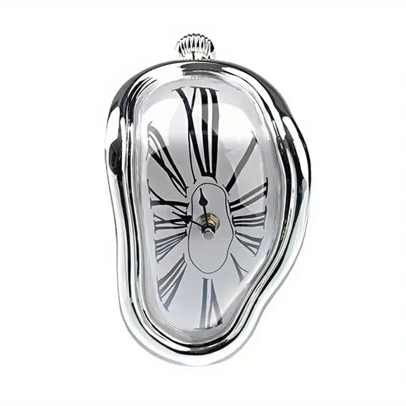 Surreal Melting Roman Clock – Golden Plastic, Battery-Powered, Decorative Art Piece